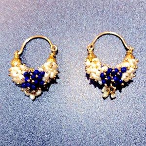 Stunning genuine sapphire and seed pearl earrings